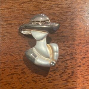 Vintage Lady Silhouette Brooch in Silver and Pearl Tones 1.5” tall